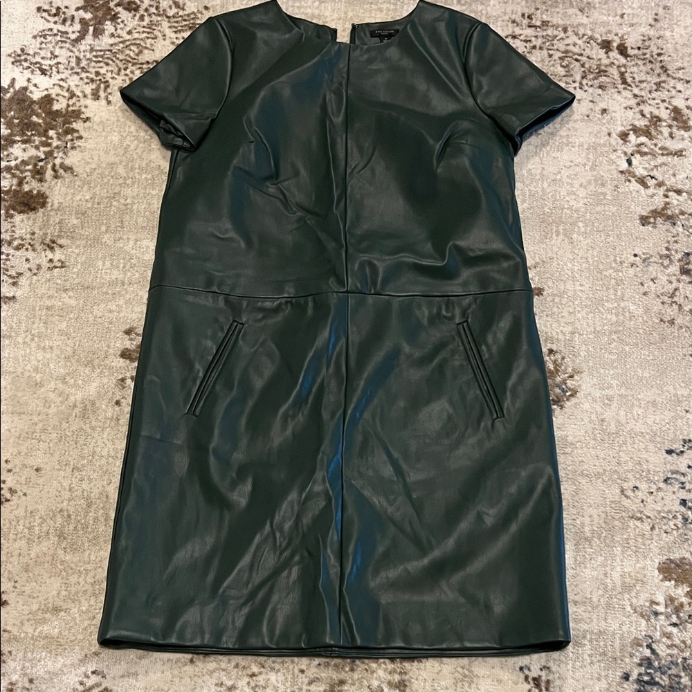 Ann Taylor Dark Green Faux Leather Mini Dress